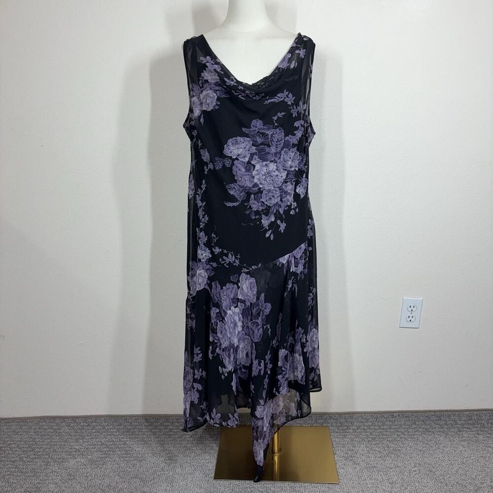 Connected Woman Dress Womens 2X Black Purple Dark Floral Fairy Whimsigoth Y2K